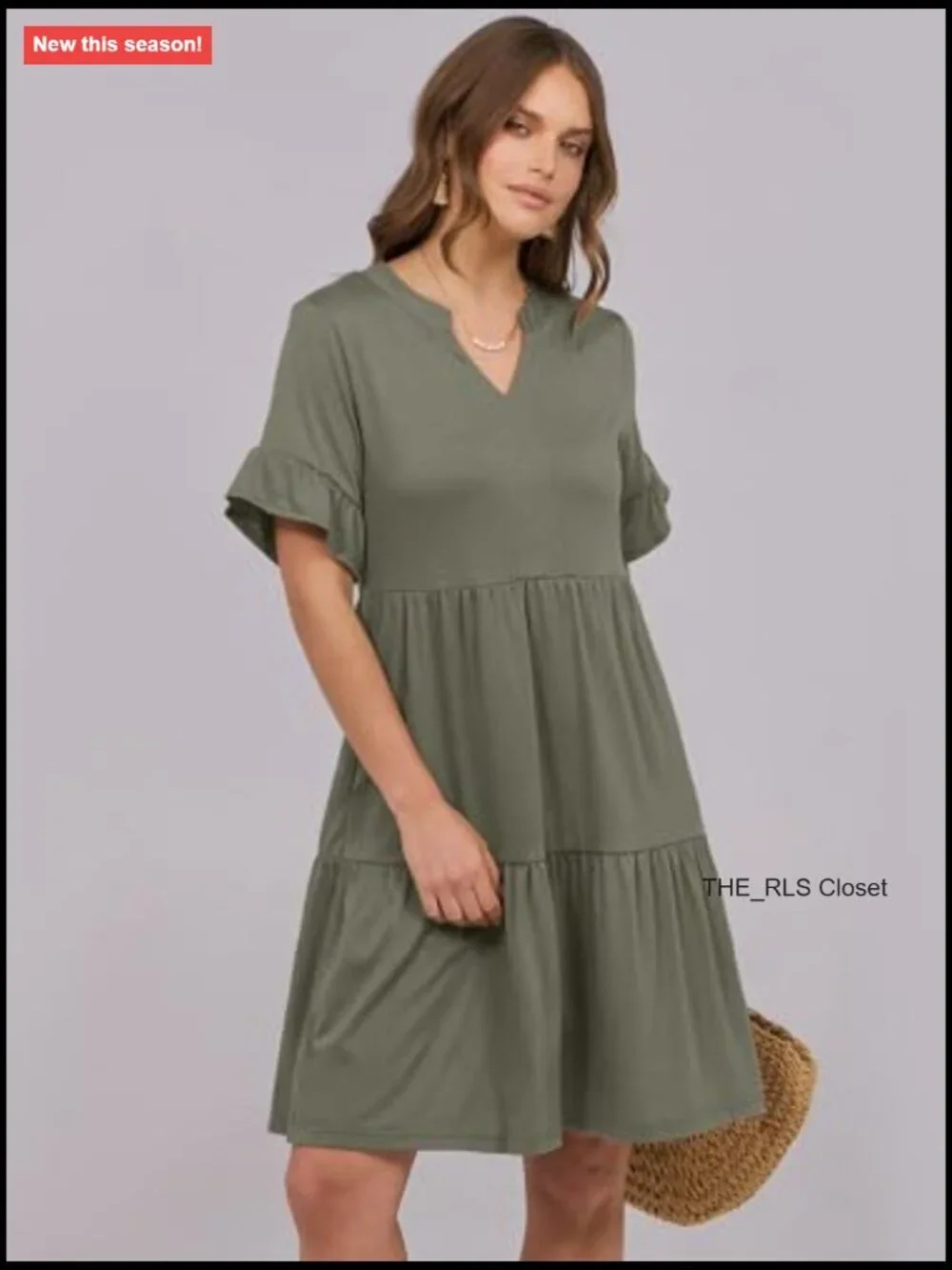 V-Neck Ruffle Sleeve Tiered Mini Dress with Pockets, Soft Rayon Blend - Picture 3 of 7
